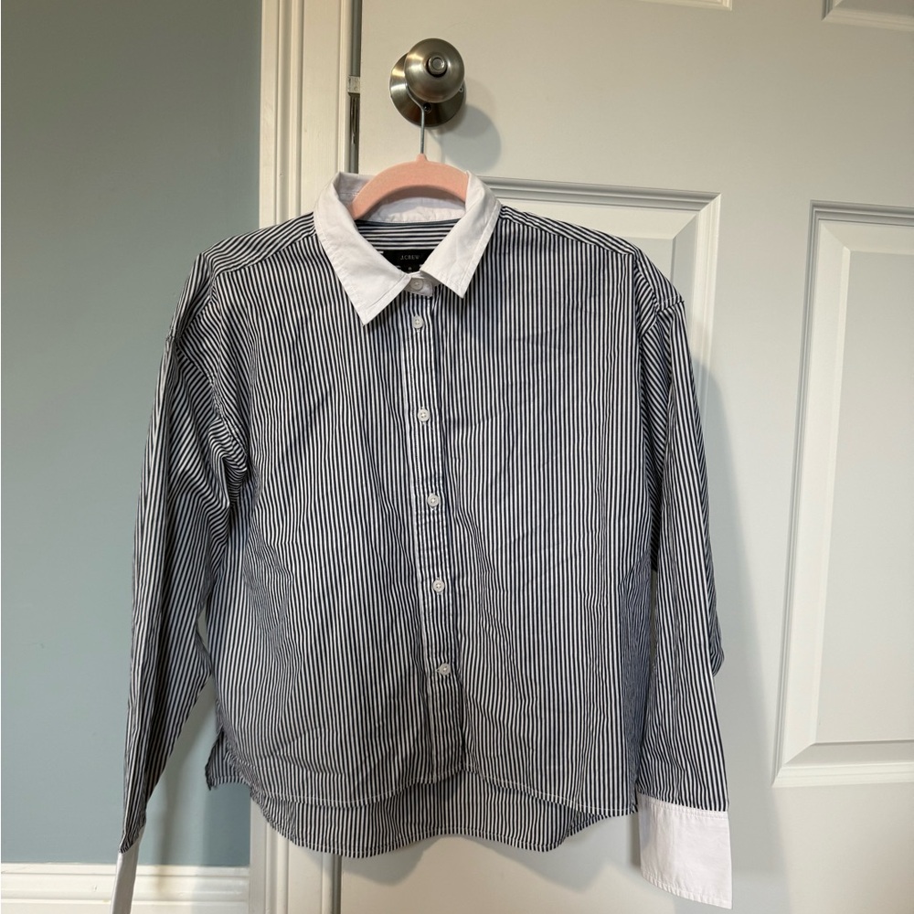 J. Crew Women's blue and White Striped Button Down Shirt
